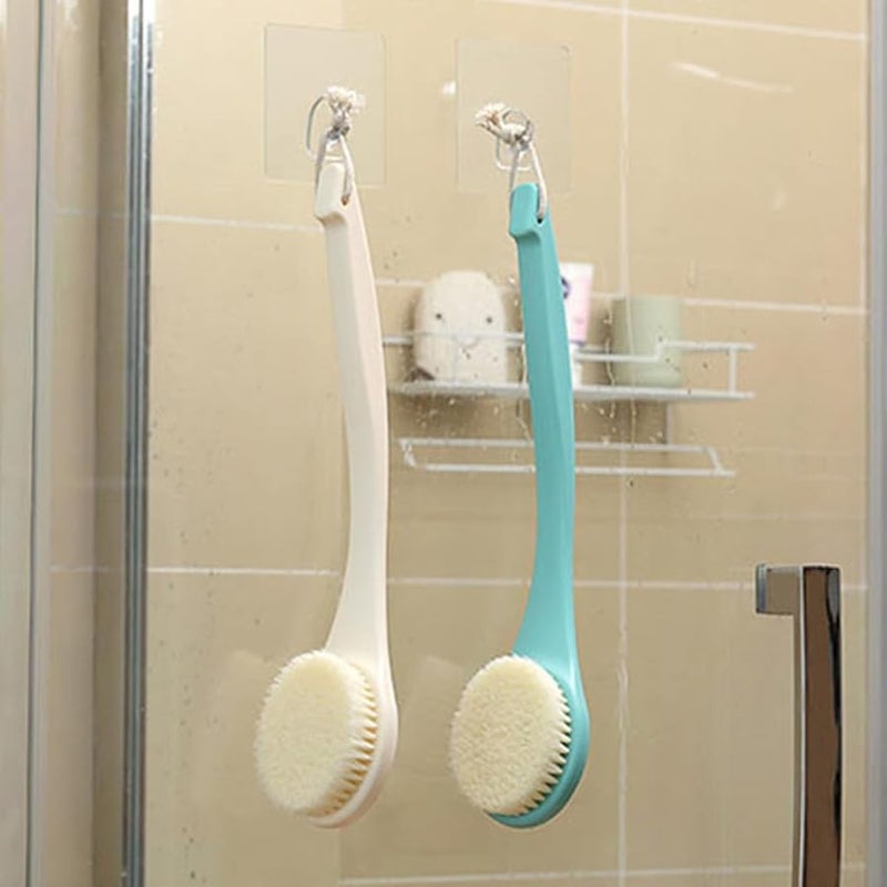 Long Handle Bath Brush with Soft White Bristles for Exfoliating Massage Wet Dry Skin - Image 3